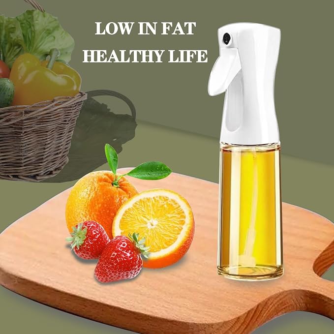 Oil Sprayer for Cooking -200ml Glass Olive Oil Sprayer, Cooking Sprayer, Kitchen Gadgets for Air Fryer, Canola Oil Spritzer, Widely Used for Salad Making, Baking, Frying, BBQ (White)