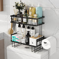 Godboat 2-Tier Over Toilet Storage Shelf, Wall-Mount with 2 Hook/Paper Rack | Bathroom Organizers and Storage Cabinet, Behind/Above/On/Top/Back Tank Shelves, Decor for Bathroom/Restroom/Kitchen/Bedroom