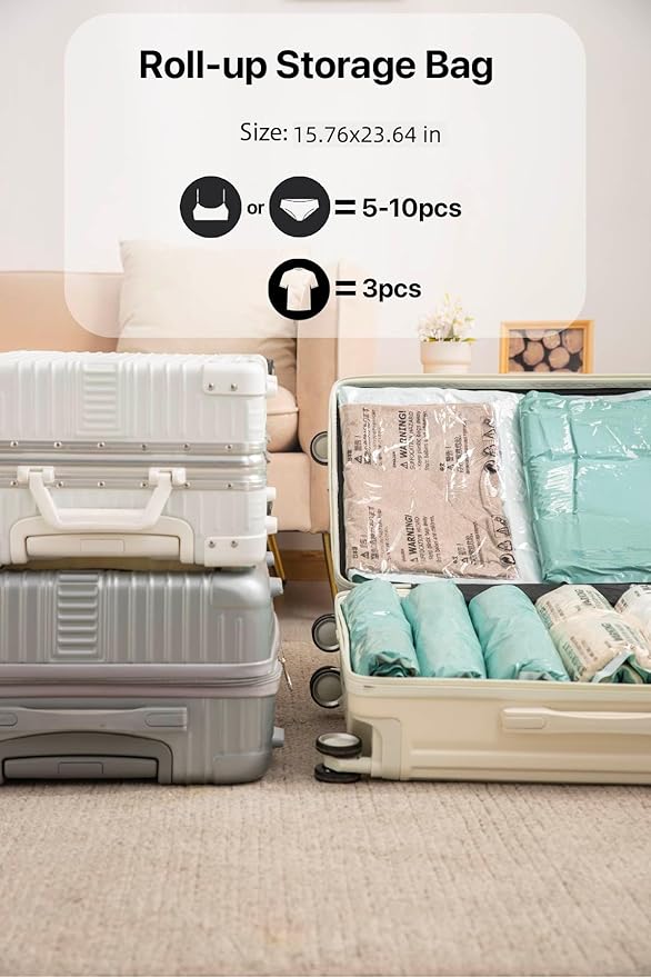 Vacuum Storage Bags for Clothing - NeatNest Mixed Set, Includes Roll-Up, Flat, Cube Bags in Multiple Sizes for Travel and Home, Vacuum or Hand Press, All-in-One Space Saver Kit for Clothes and Bedding