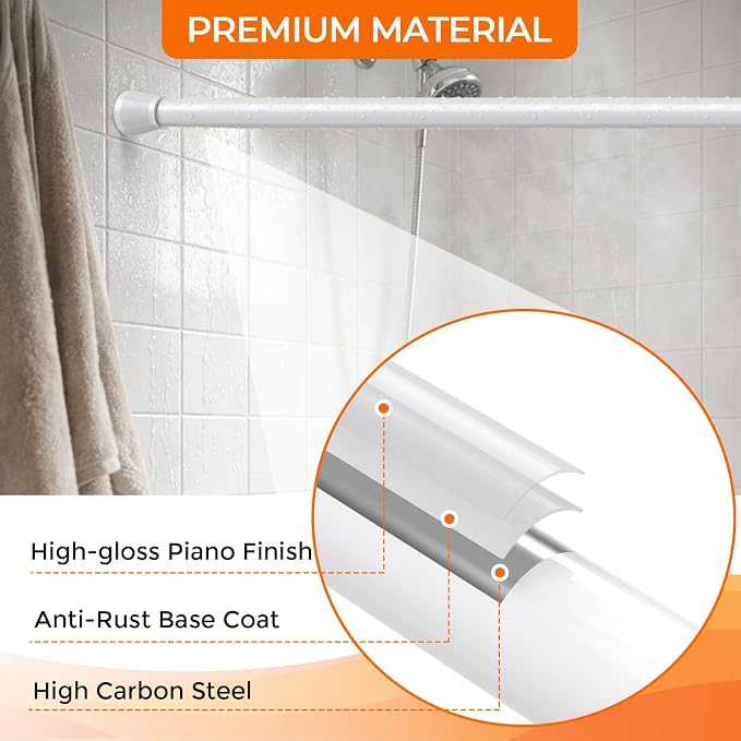 2Pack Spring Tension Curtain Rod 45 to 76 Inch 7/8" Diameter No Drilling Adjustable White Curtain Rods for Window Doorway Closet Door Kitchen Bathroom