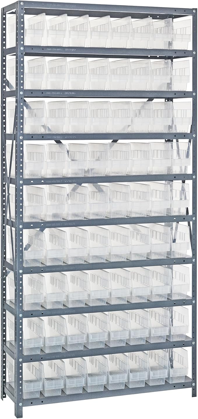 Quantum Storage Systems 1275-201CL Solid Heavy Duty 10 Shelves 72 STORE-MORE Clear Bins 75" H x 36" W x 12" D