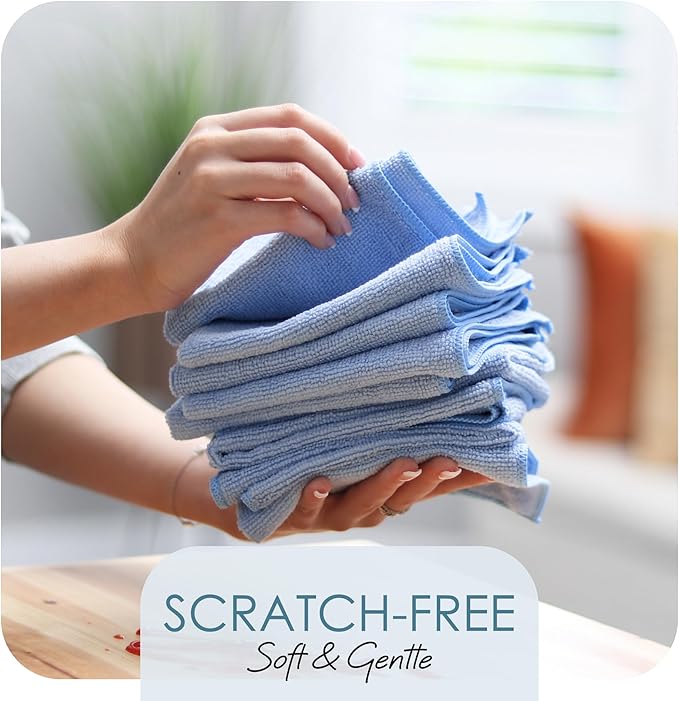 Hearth & Harbor Microfiber Cleaning Cloth, Microfiber Towels for Cars 24 Pack Washcloths, Blue Cleaning Rags, Reusable Microfiber Towel, Microfiber Cloth Rags for Cleaning, Lint Free Cloth