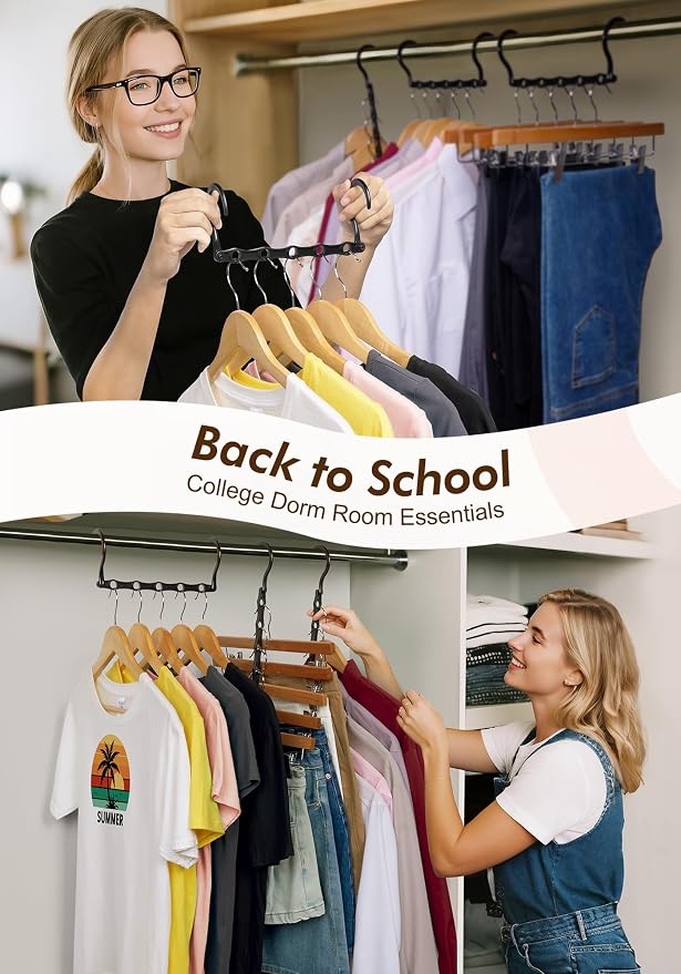 HOUSE DAY Closet Organizers and Storage 12 Pack, College Dorm Essentials | Multifunctional Organizer Magic Space Saving Hangers with 5 Holes, Back to School Storage Organization for Closet -Black