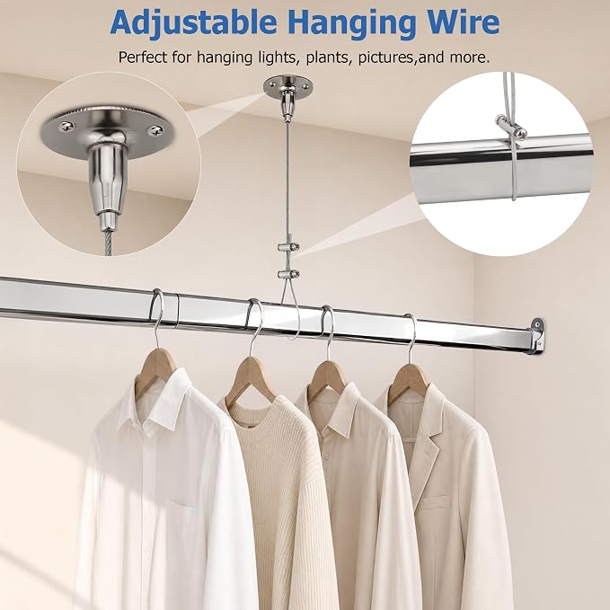 Heavy Duty Oval Closet Rod for Hanging Clothes, 51-70 Inch Adjustable Closet Rods, Premium Chrome