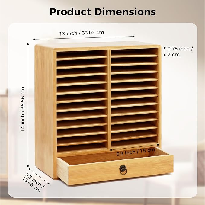Marker Organizer For 216 Markers, Bamboo Storage Rack With Drawer | 24 Compartments And Pull-Out Drawer For Alcohol Markers, Pens, Art Supplies, Desks, And Craft Rooms
