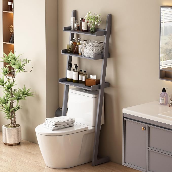 Solid Bamboo Over Toilet Shelf,3 Tier Bathroom Shelf with Anti-Slip Base | Solid bamboo over the toilet storage – naturally moisture-resistant for bathrooms, built for long-lasting durability