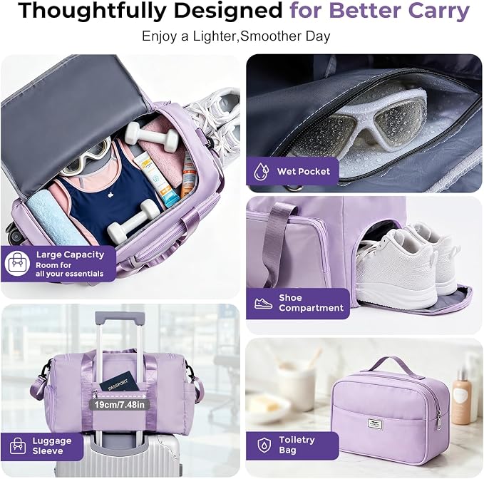 FIORETTO Women's Gym Duffle Bag with Shoes Compartment, 30L Capacity, Ideal for Travel, Gym, Sports, Duffel, Weekender