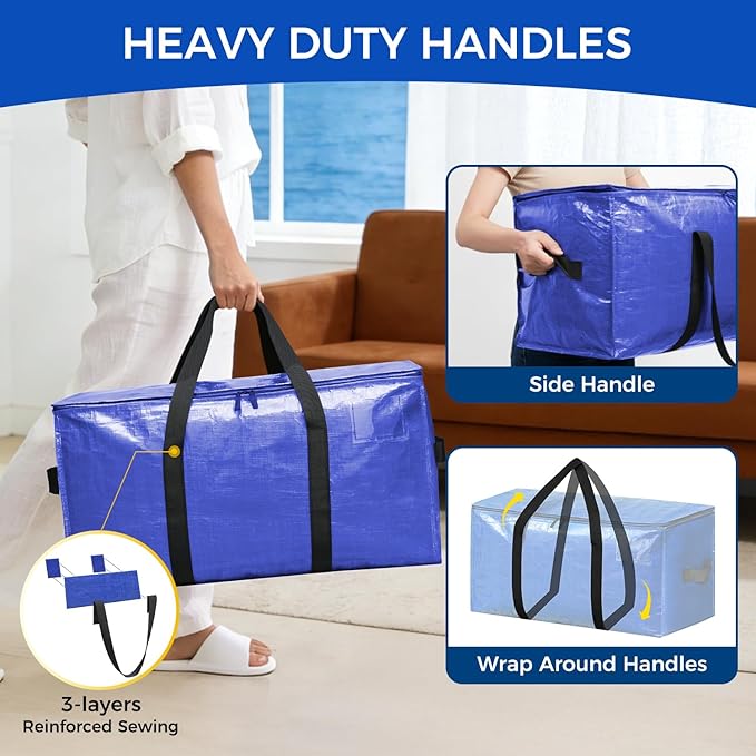 BAGAIL Heavy Duty Moving Bags with Strong Handle, Extra Large Moving Boxes, Storage Tote for Clothes, College Moving Supplies(Dark Blue, 12 Pack)