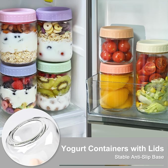 Overnight Oats Containers with Lids, 10oz Wide Mouth Mason Jars with Lids, 3 Pack Glass Jars with Airtight lid for Chia Pudding Yogurt Salad, Meal Prer Oatmeal Jars, Gray
