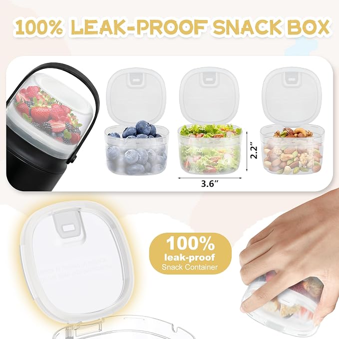 20oz Soup Thermo for Hot Food with a Snack Box Container，Leak Proof Insulated Lunch Container Kids and Adults，Stainless Steel Double Wall Vacuum Wide-mouth Food Jar with Spoon and Handle（Black）