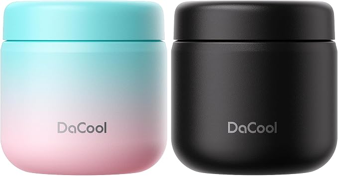 DaCool Kids Thermo for Hot Food 2 Pack 13oz/pack Insulated Food Jar Vacuum Stainless Steel Kids Food Thermo Soup Insulated Lunch Container for School Office Picnic Travel Outdoors,Black+Cotton Candy