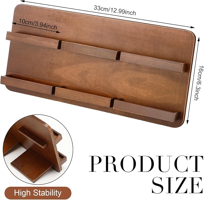 Leinuosen 2 Tier Wood Multiple Business Card Holder Desktop 6 Slot Business Card Holder for Desk Gift Postcard Display Rack Pamphlet Display Stand for Office Meeting Home Men Women(12.99 x 6.3 Inch)
