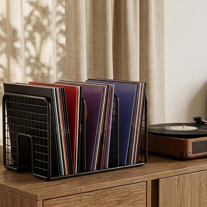 Vinyl Record Holder Storage, 3 Slot Metal Magazine Book Album Display Rack, Stylish Desktop File Tabletop Magazine Holder Rack, Record Storage, Album Storage Rack for LP Records/Magazines/Music Lovers