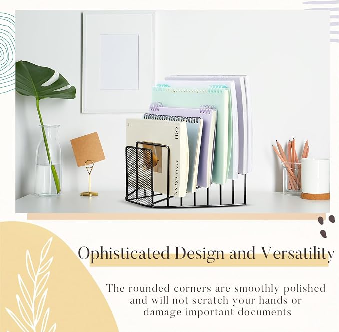 4 Pcs 7 Section Wire File Organizer for Desk, Metal Mesh Incline File Holder, Letter & Magazine Folder Rack, Desktop Paper Sorter for Home Office Back to School (Black)