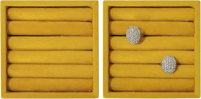 SCIKHETF Velvet Ring Earrings Studs organizer Tray Small Ring Insert Display Tray 5 Slots Stackable (Yellow)