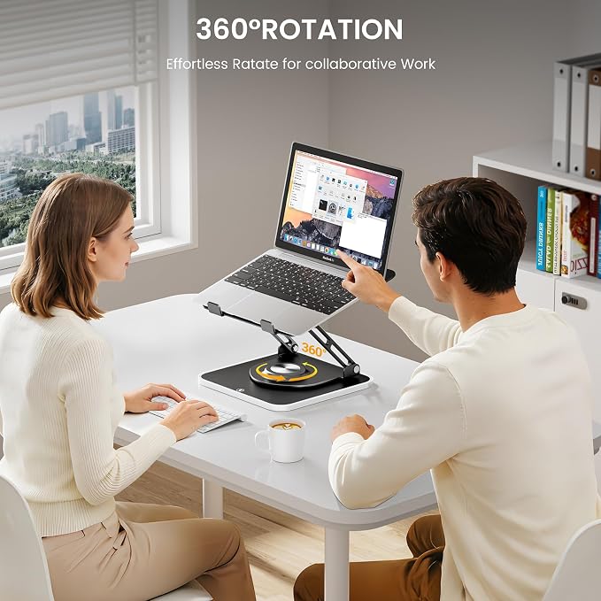 JOYEKY RGB Laptop Stand for Desk, Adjustable Ergonomic Laptop Riser with 360° Rotating Base, Foldable & Portable Computer Stand, Suitable for All 10-16” Laptops