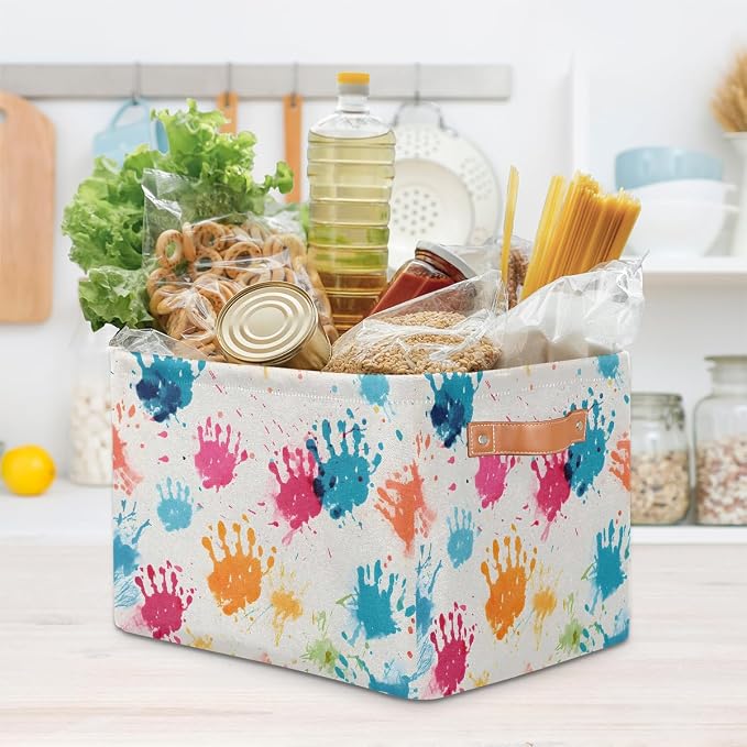 Cube Storage Bins for Shelves, Abstract Paint Splatter Collapsible Fabric Toys Storage Basket Box with Handles for Home Office Bedroom Closet
