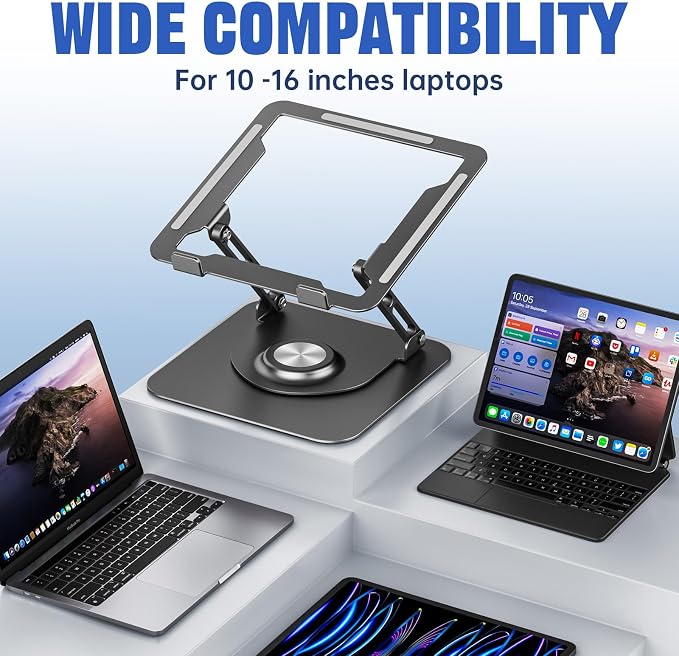 JOYEKY Laptop Stand for Desk, Adjustable Computer Stand with 360° Rotating Base, Ergonomic Laptop Riser for Collaborative Work, Foldable & Portable Laptop Stand, fits for All 10-16" Laptops