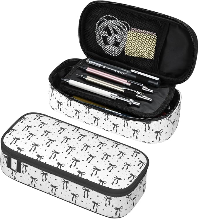 Black Bow Large Pencil Case for Girls Boys, Pencil Pouch Pen Bag Kids Teen | Big Capacity with Flip Top Zipper Stationery Organizer Storage Back to School Supplies for School Office College Student