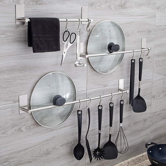 Bathroom Towel Bar Towel Holder,ULIFESTAR Strong 3M Self Adhesive Hand Towel Holder,Wall Mounted Stainless Steel Towel Rack for Bathroom,Kitchen Dish Cloths Hanger,Brushed Nickel (22'')