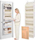 5 Tiers Ultra-Thin Over Door Organizer with 10 Mesh Side Pockets, 44 lbs Weight Capacity Hanging Storage Organizer with Clear Window Kids Toys, Shoes, Diapers, Beige