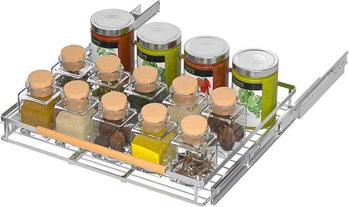 iPEGTOP Pull Out Cabinet Drawer Shelf Organizer, Extendable Sliding Slide Out Pantry Shelves Storage Heavy Duty for Kitchen Cabinets Under Sink, Adjustable Width 12.3~18.1" W x 22.5" D