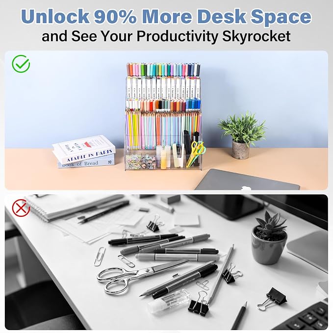 CELSOL Acrylic Marker Organizer – 4 Tier 20 Compartments for Pens, Markers, Art Supplies & Office Essentials – Clear Vertical Desk Storage for Home, Office & School