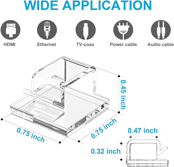 120 PCS Cable Clips Clear, Upgraded Adhesive Cord Clips for Wires on Wall, Christmas Light Clips Wire Clips for Cable Management Cord Organizer, USB, Phone Charger, Cat 6, Car Dash Cam