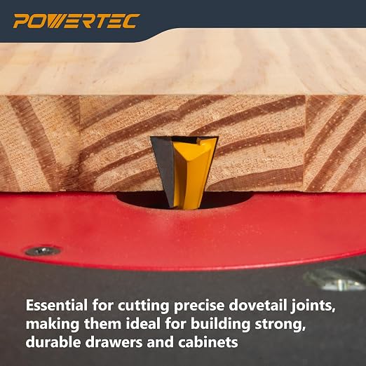 POWERTEC 14 Degree Dovetail Router Bit, 1/2" Shank, 1/2" Cutting Diameter, 1/2" Cutting Length, Tungsten Carbide Tipped Woodworking Router Bits for use on CNC Machine and Router Tool (73052V)