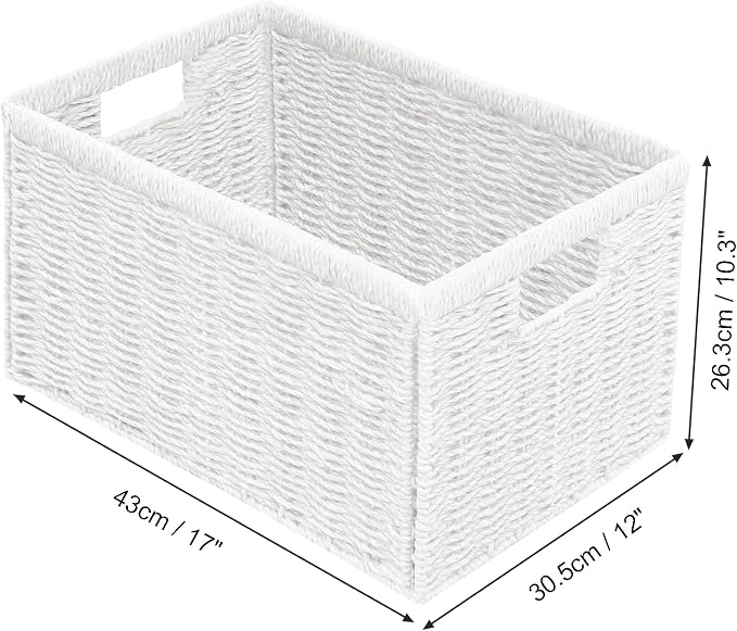 Vagusicc 2 Packs Large Wicker Storage Basket, Closet Storage Baskets Bins for Shelves, Decorative Collapsible Baskets for Organizing Clothes Toy Nursery Bathroom Organizers and Storage, White