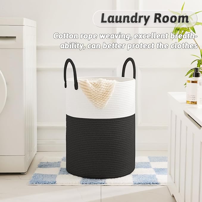 Artfeel Laundry Basket,Woven Cotton Rope Laundry Hamper,80L for Decorative Storage of Dirty Clothes,Toys and Blankets in Bathroom,Baby Room and Living Room