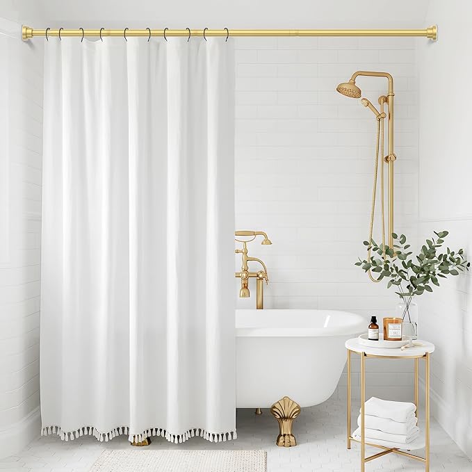 Shower Curtain Rod 31-76 Inch,7/8"Diameter Adjustable Spring Tension Curtain Rods No Drill,Warm Gold Shower Tension Rod for Bathroom,Room Divider,Window,Anti-Rust Non-Slip 1-Pack