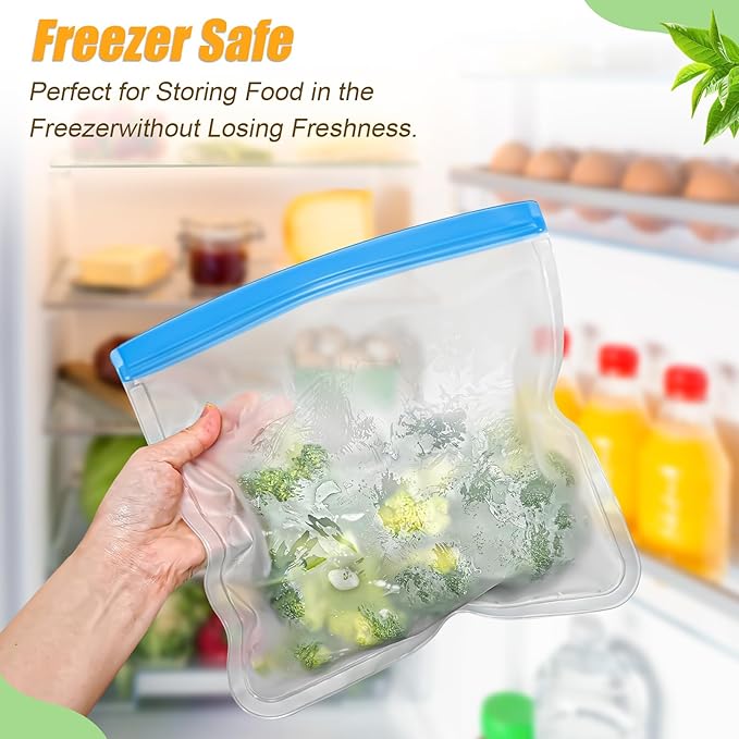 10 Pack Reusable Silicone Food Storage Bags, Leakproof Dishwasher Safe Reusable Freezer Bags for Food Containers, Lunch Bags for Sandwich, Snack, Marinate Meat, Salad Fruit