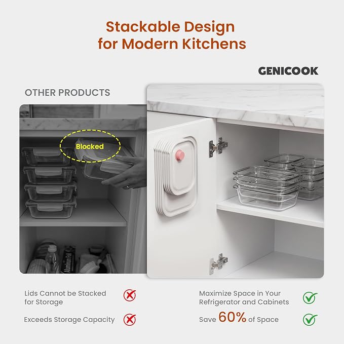 8 Glass Food Storage Containers with Click-Together Lids, Stackable Meal Prep Food Container Set, 4 Sizes Modular Glass Storage for Snacks, Sandwiches, Overnight Oats, Leftovers & Fridge Organization