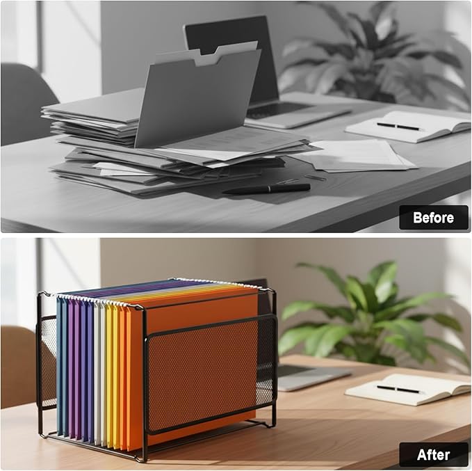 Comix Hanging File Organizer, Letter Size File Folder Organizer with Metal Mesh, Space-Saving File Folder Storage Box for Home Office Supplies(2 Packs)