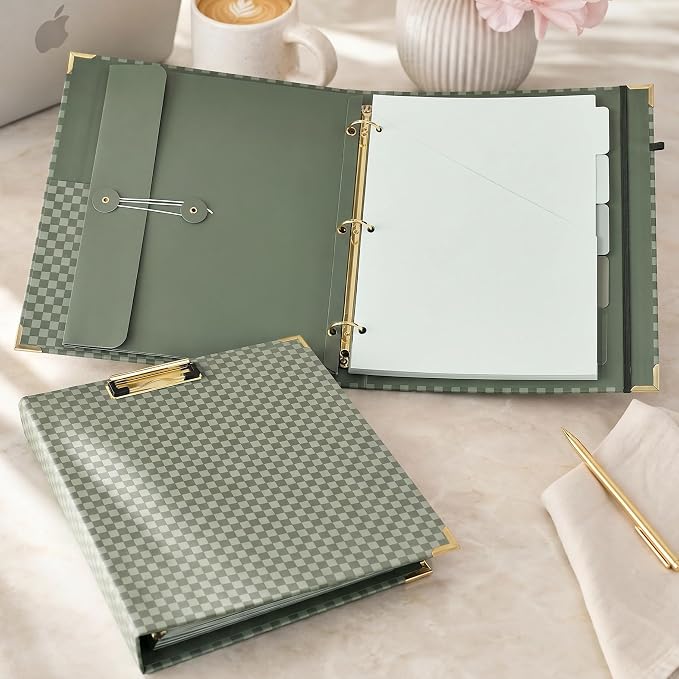 Aesthetic Clipboard Binder with Dividers - Document Organizer and Clipboard Folder for Work - Sturdy 3 Ring Binder & Planner Folio for Streamlined School Projects, Notes and Daily Office Productivity