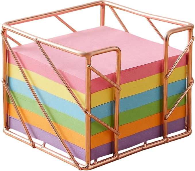 Sticky Note Holder 3.8x3.8 Inches, Rose Gold Desk Accessories | Functional Stylish Metal Notepads Memo Sticky Note Dispenser, Mesh Cube Rose Gold Desk Organizer for Home School Office