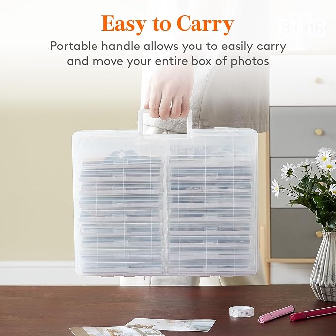 Lifewit 4x6 Photo Storage Box, 18 pcs Inner Photo Case with Lids, Clear Photo Organizers with 1 Sheet Label Sticker, Plastic Craft Storage Box for Seeds Sticker Cards Pictures Stamps Office Supplies