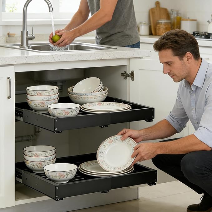 Cabinet Pull Out Shelves Telescopic Storage Basket | Slide Out Drawers for Home Pantry Laundry Apartment Dorm Corner Desk Dresser