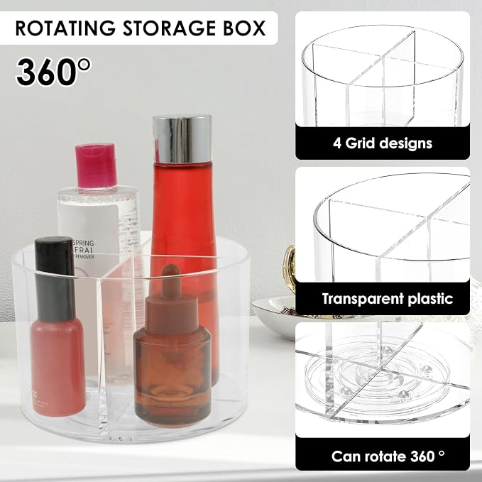 2PCS Rotating Drink Packet Organizer, BPA-Free Clear PET Leakproof Lazy Susan with 4 Compartments, 360° Silent Spinning Storage for Tea/Coffee/Sugar Packets - Pantry/Fridge/Countertop/Office