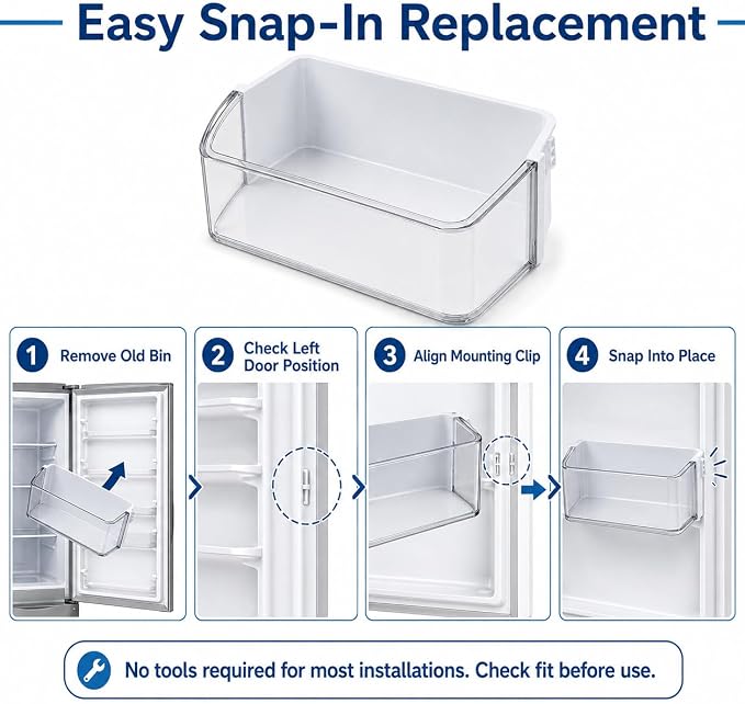 DA97-12657A Refrigerator Door Shelf Bin Compatible with Samsung | Clear Left Door Bin Fits RF260BEAESR, RF261BEAESR & RF261BEAESP, Replaces DA63-06867A AP5621270 PS4176668 EAP4176668
