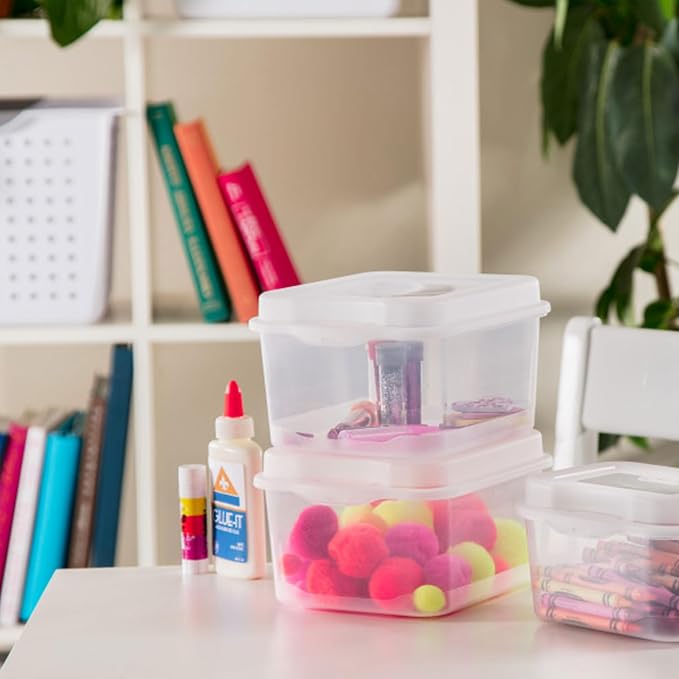 Sterilite 48-Pack Square Small FlipTop, Clear Plastic Storage Box with Hinged Lid - Stackable Multipurpose Organizer for Art and Craft Supplies, Accessories, Photos & CDs, Home or Office Use