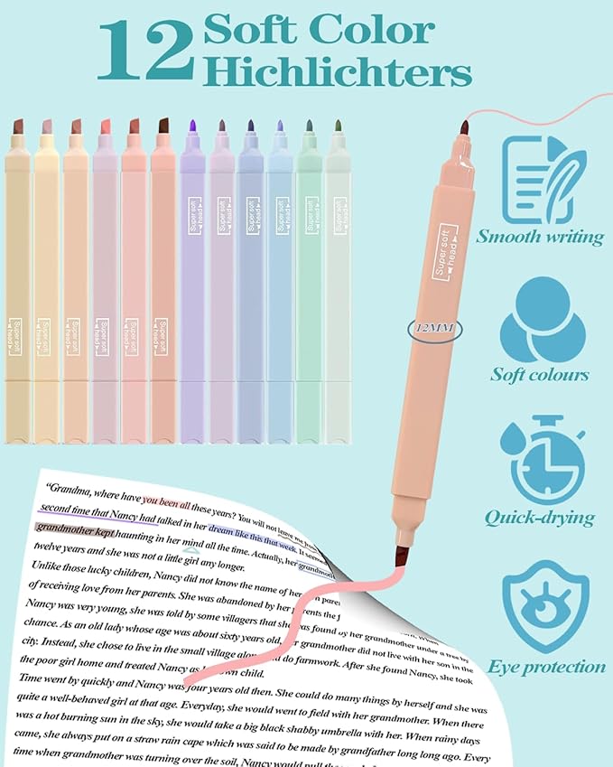 54pcs Aesthetic School Supplies Cute Stationary Set with Pencil Case 12 Highlighters, 5 Black & 6 Color Ink Gel Pens, 6-in-1 Ballpoint Pen,5 Mechanical Pencils 0.5-2.0mm for College Essentials (Blue)