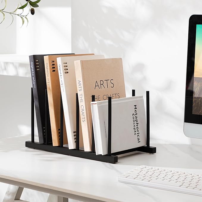 HBlife Black Desk File Organizer 5 Section Vertical File Sorter, 2 Pack Bamboo Binder & Folder Holder for Home, Office & School