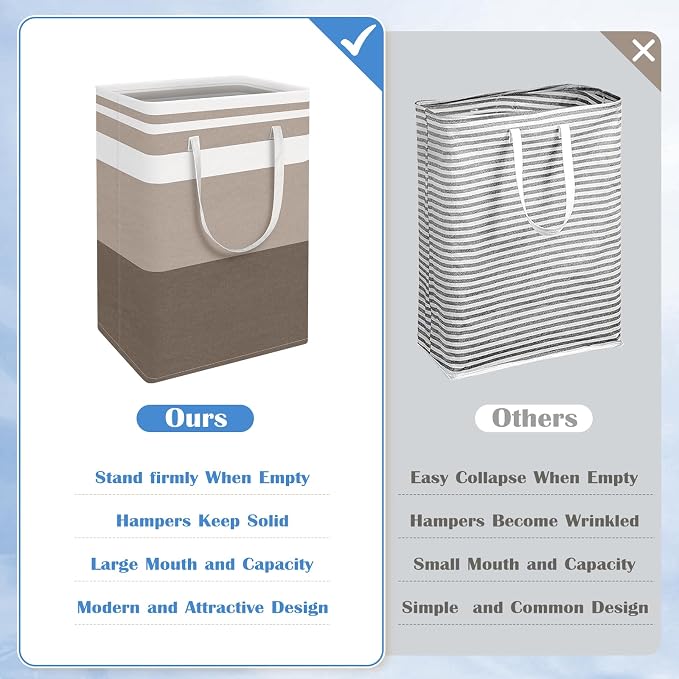 BlissTotes 3-Pack Laundry Basket, Freestanding＆Waterproof Laundry Hamper, Collapsible Tall Clothes Hamper with Easy Carry Handles for Clothes, Towels in the Family and Dorm,Gradient Khaki,75L