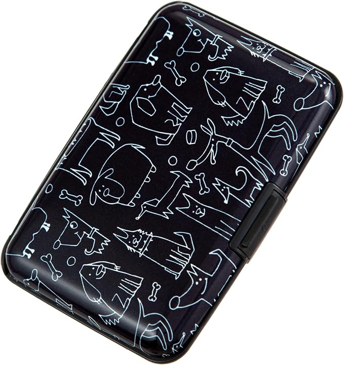 Credit Card Holder Wallet for Women Men RFID Blocking Small Metal Business Aluminum Protector Sleeves Slim Mini Cards Case (Black Funny Dogs Collection)