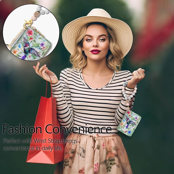 Blusabaca RFID Credit Card Holder Small Women Travel Wallet, Bird | Removable Keychain, Case with Zipper, Vegan PU Leather, Cash Coin Pocket, Business Accordion Purse, Ladies Female Gift
