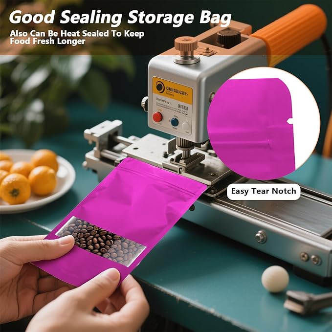 50PCS Foil Pouch Mylar Bags with Clear Window,ULIFESTAR Stand Up Sealable Bags with Tear Notches,Resealable for Food,Party Favors,Gift Packaging and Small Business(20 * 30cm/7.87 * 11.81",Purple)