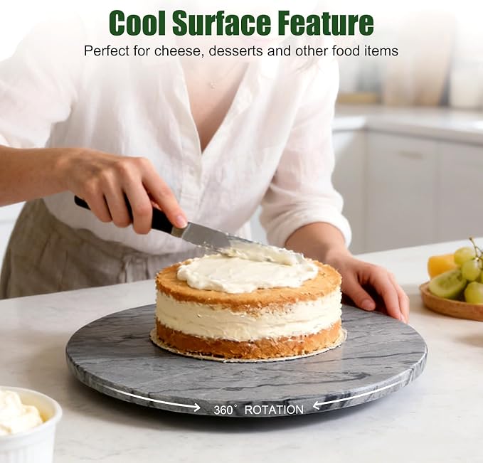 Marble Lazy Susan, 16 in Lazy Susan Turntable Organizer for Cabinet Pantry Kitchen Countertop Fridge Bathroom Makeup Vanity Countertop - Grey