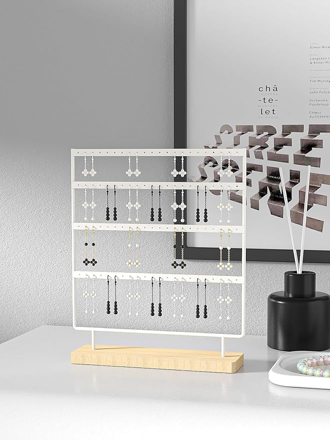 Julysky Earring Holder Organizer, Earring Stand, 4 Layers, White